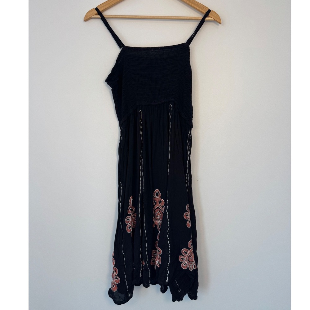 Boho India Boutique‎ Smocked Handkerchief Hem Dress Womens One Size Black Orange